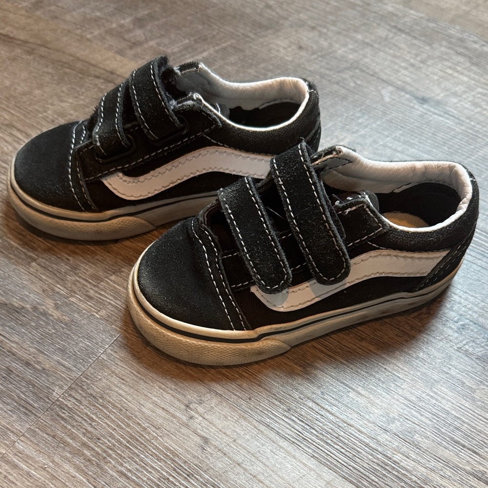 Vans Kids Black and White Velcro Sneakers